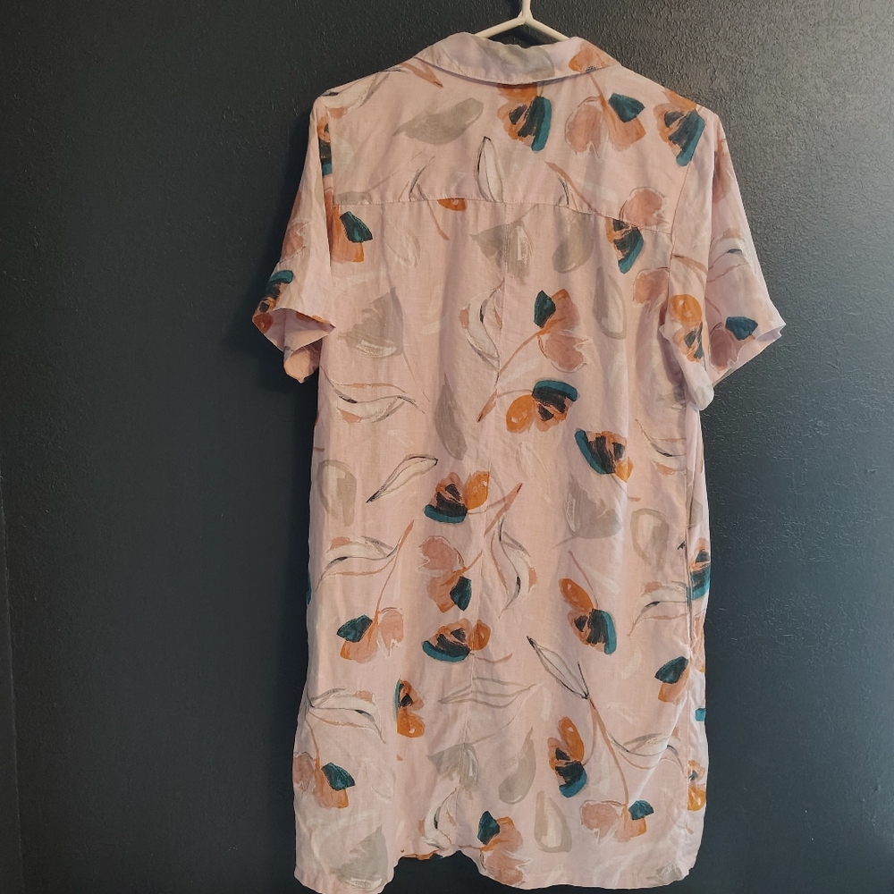 Rachel Zoe Women's Casual Linen Shirt Dress Orange and Blue Floral Pattern - Picture 6 of 6